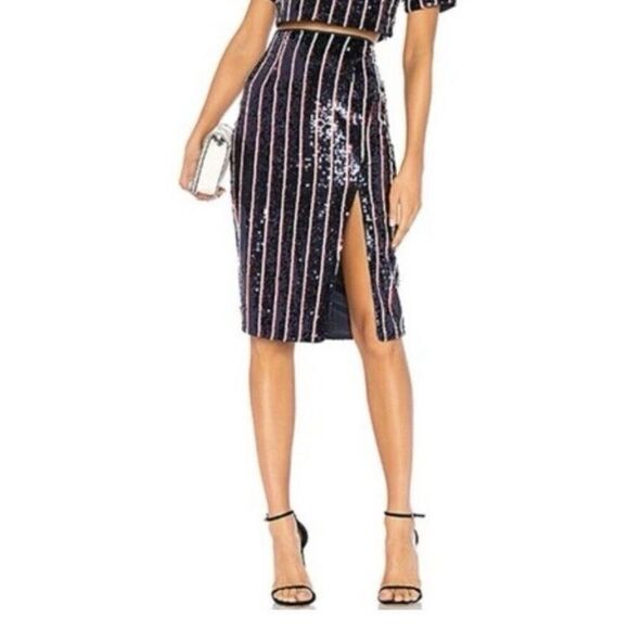 Lovers + Friends Multicolor Striped Sequined Wrap Slit Lined Midi Skirt Small - Picture 1 of 11